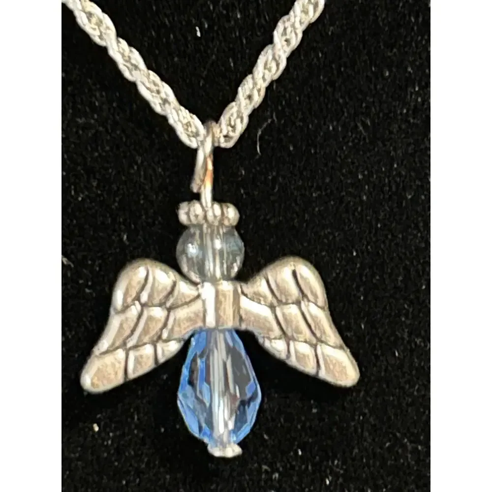 Silver Tone Beaded Angel Pendant Necklace 18